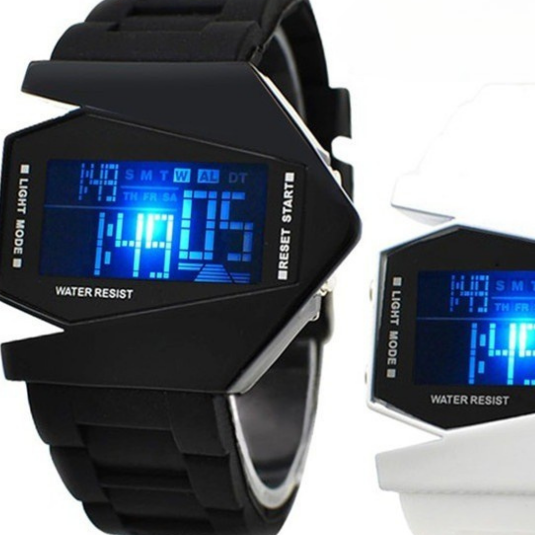 Montre numérique en forme d'avion luxueux