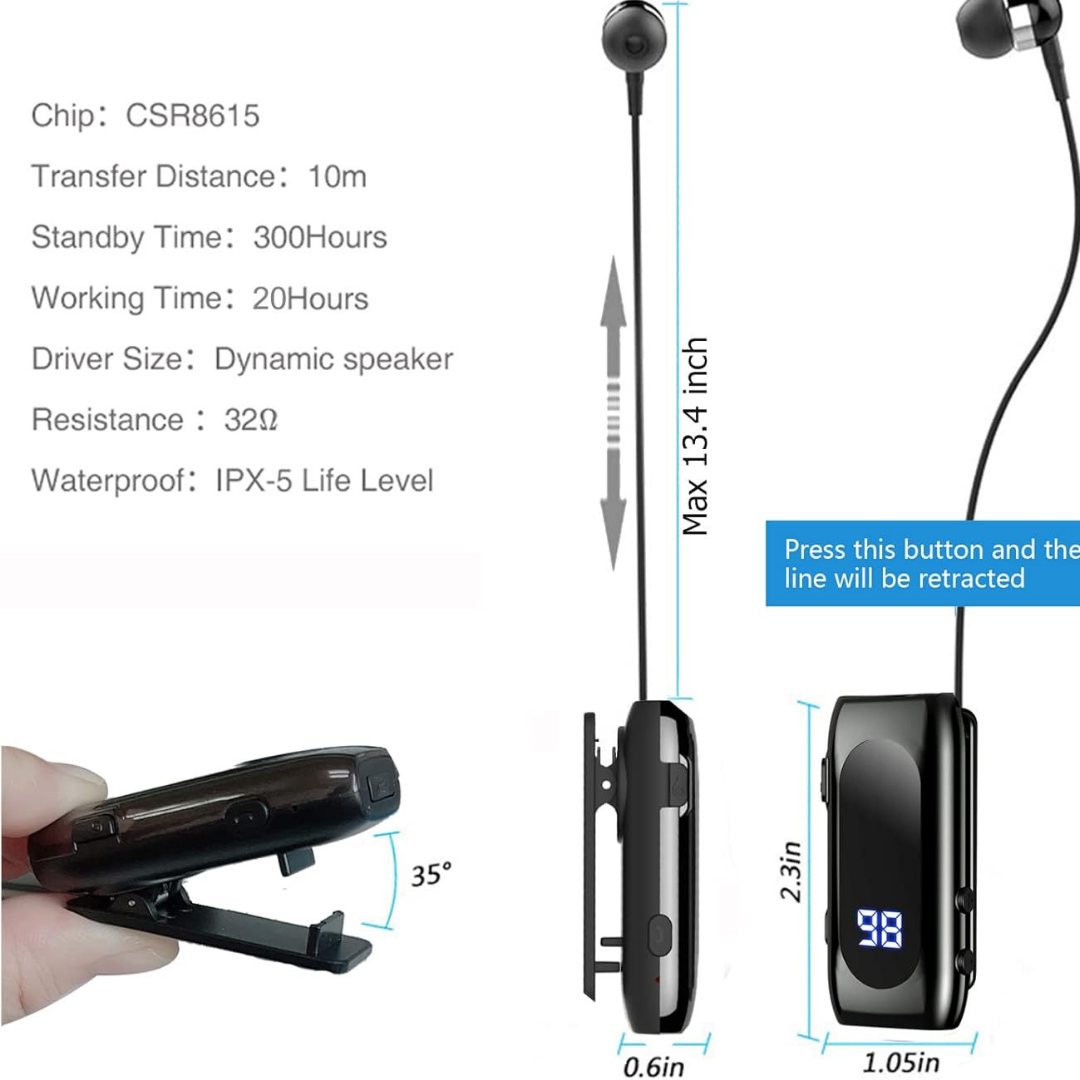 Écouteur rétractable Bluetooth pratique