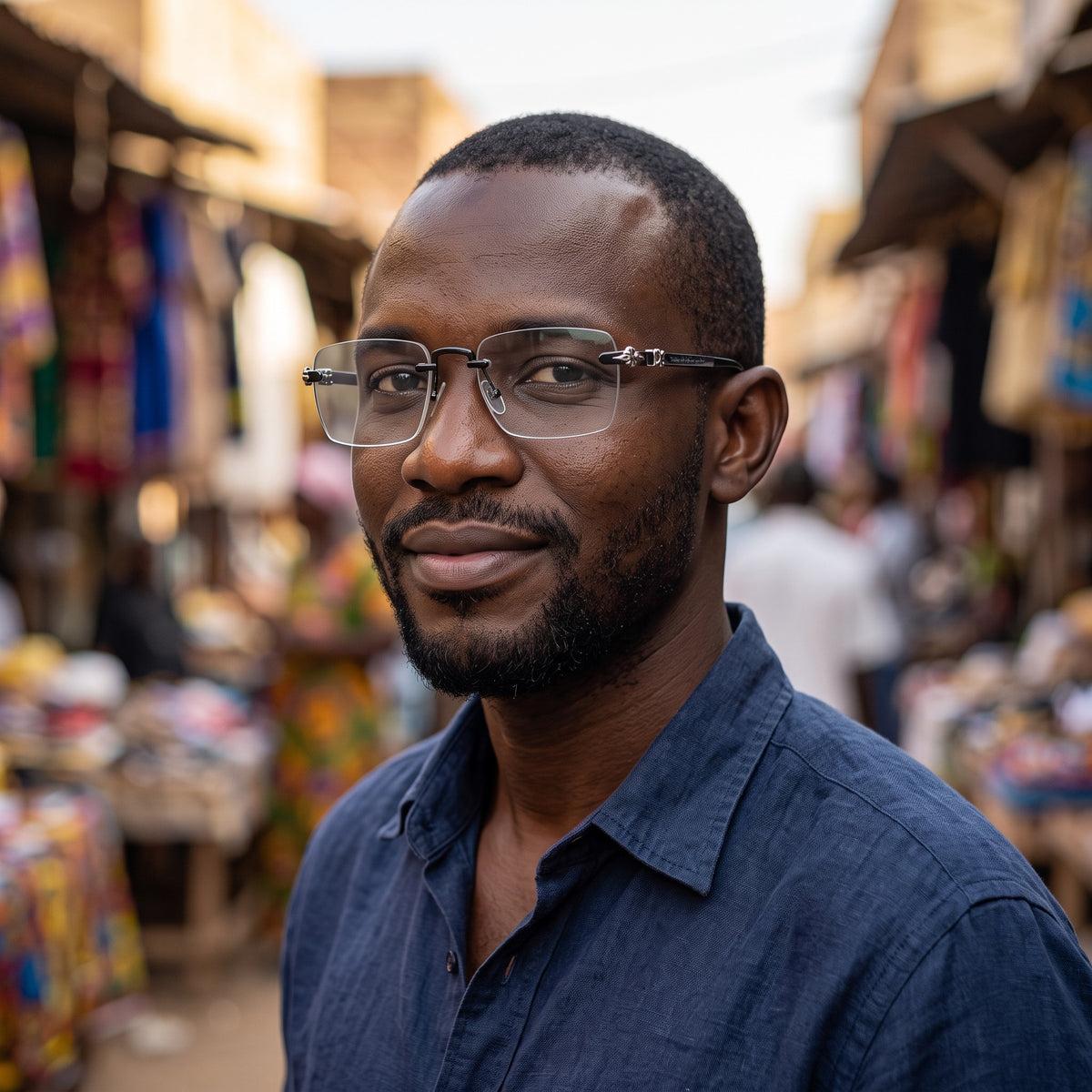 Lunettes sans monture, branches ornées – portées par un mannequin (vue B)