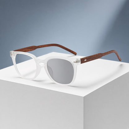 Lunettes carrées transparentes, branches effet bois – vue 1