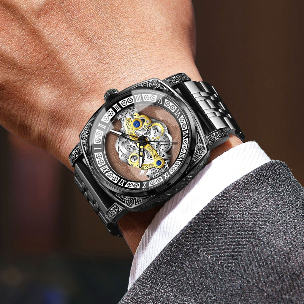 Montre analogique squelette de luxe