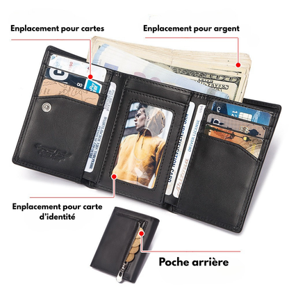 Portefeuille en cuir à trois volets