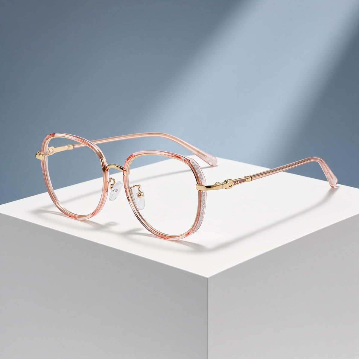 Lunettes rondes rose et doré (femme) – vue 1