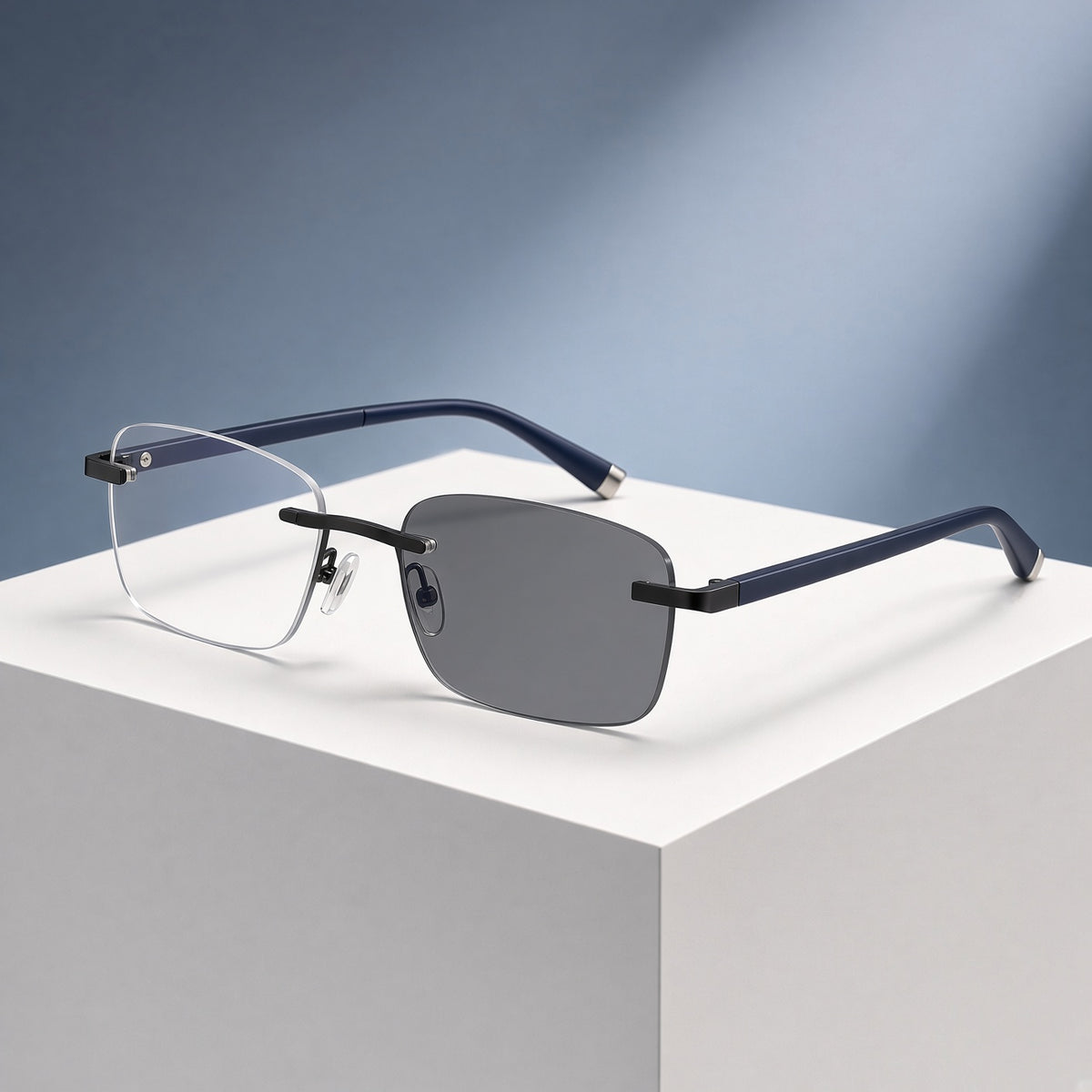 Lunettes sans monture, branches bleu marine – vue 1