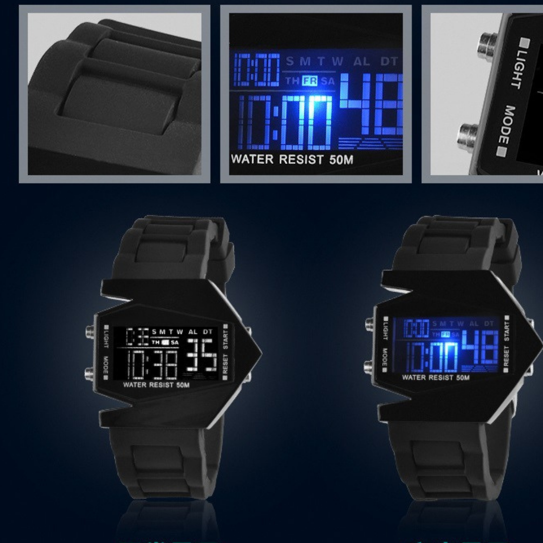 Montre numérique en forme d'avion luxueux