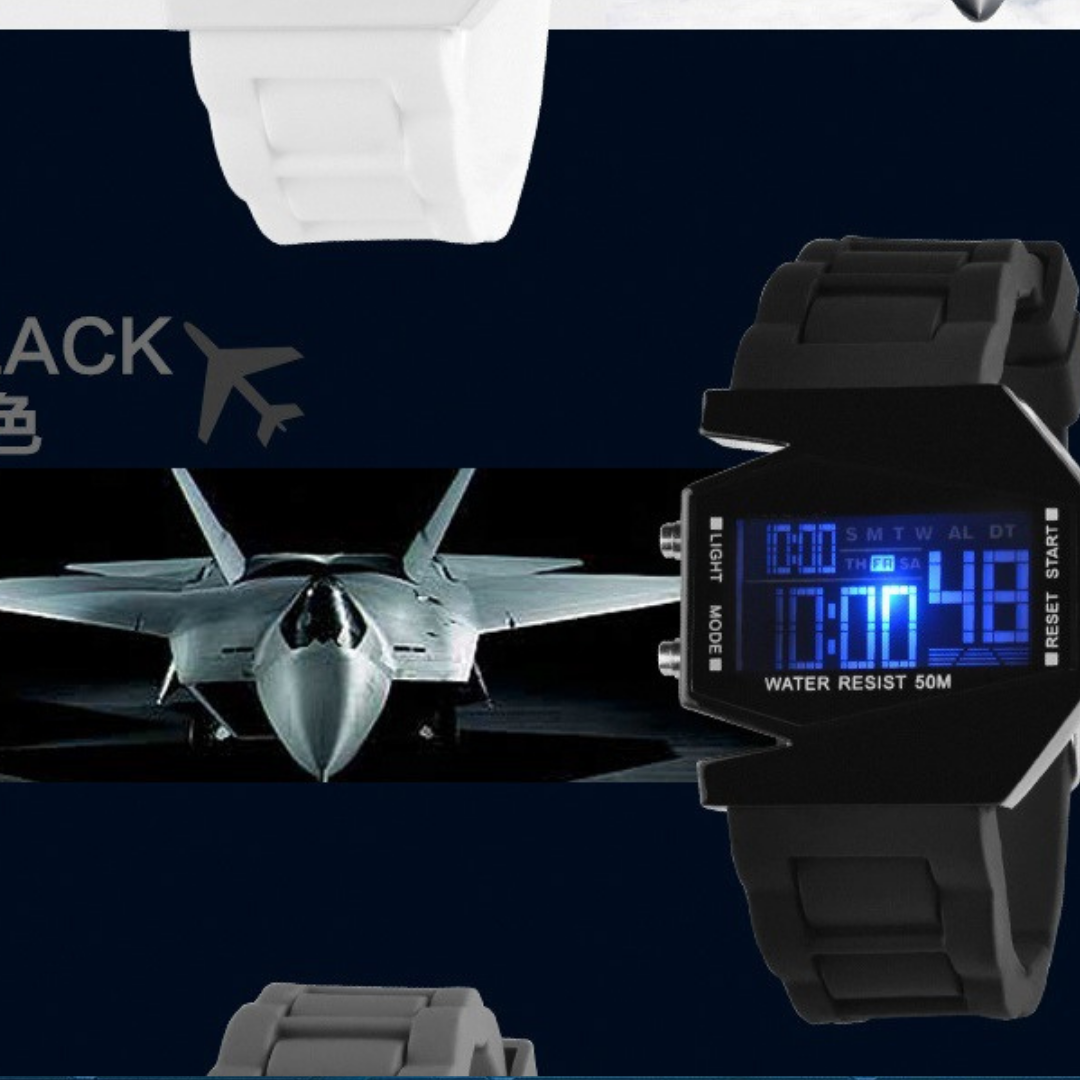 Montre numérique en forme d'avion luxueux