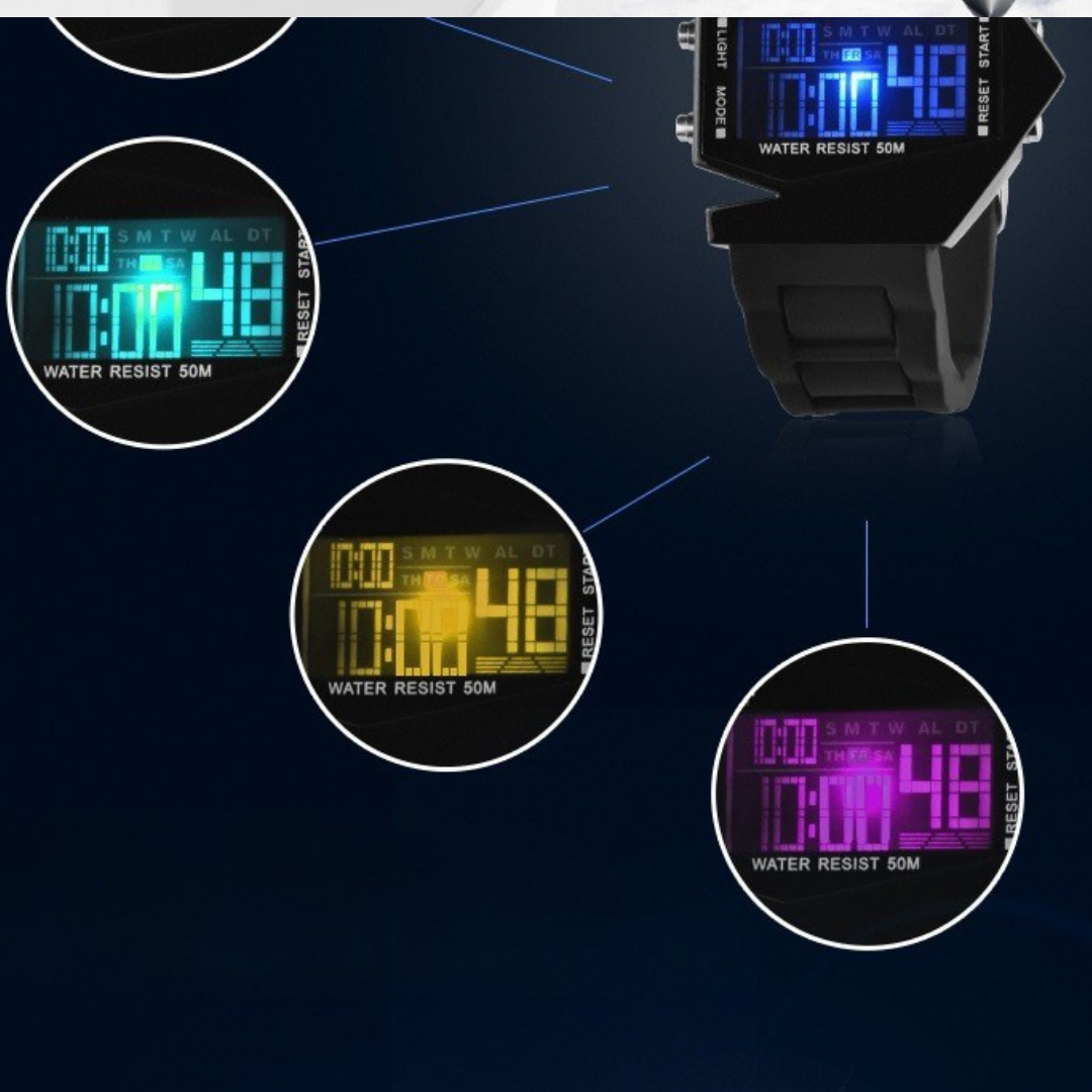 Montre numérique en forme d'avion luxueux