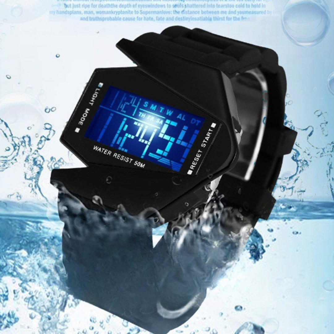 Montre numérique en forme d'avion luxueux