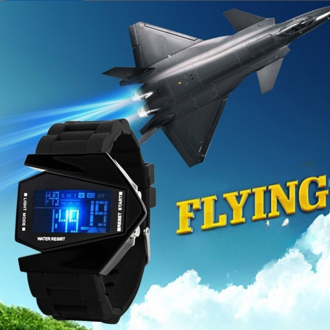 Montre numérique en forme d'avion luxueux