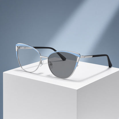 Lunettes œil de chat bleu ciel et argent (femme) – vue 1