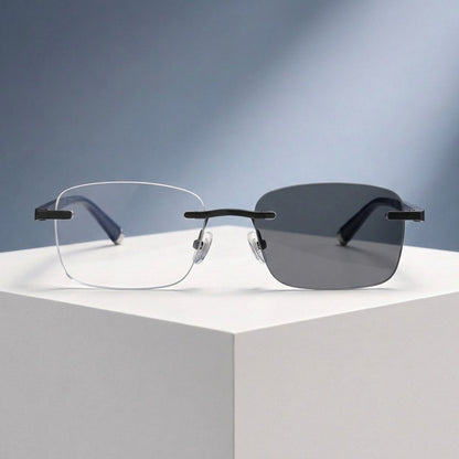 Lunettes sans monture, branches bleu marine – vue de face