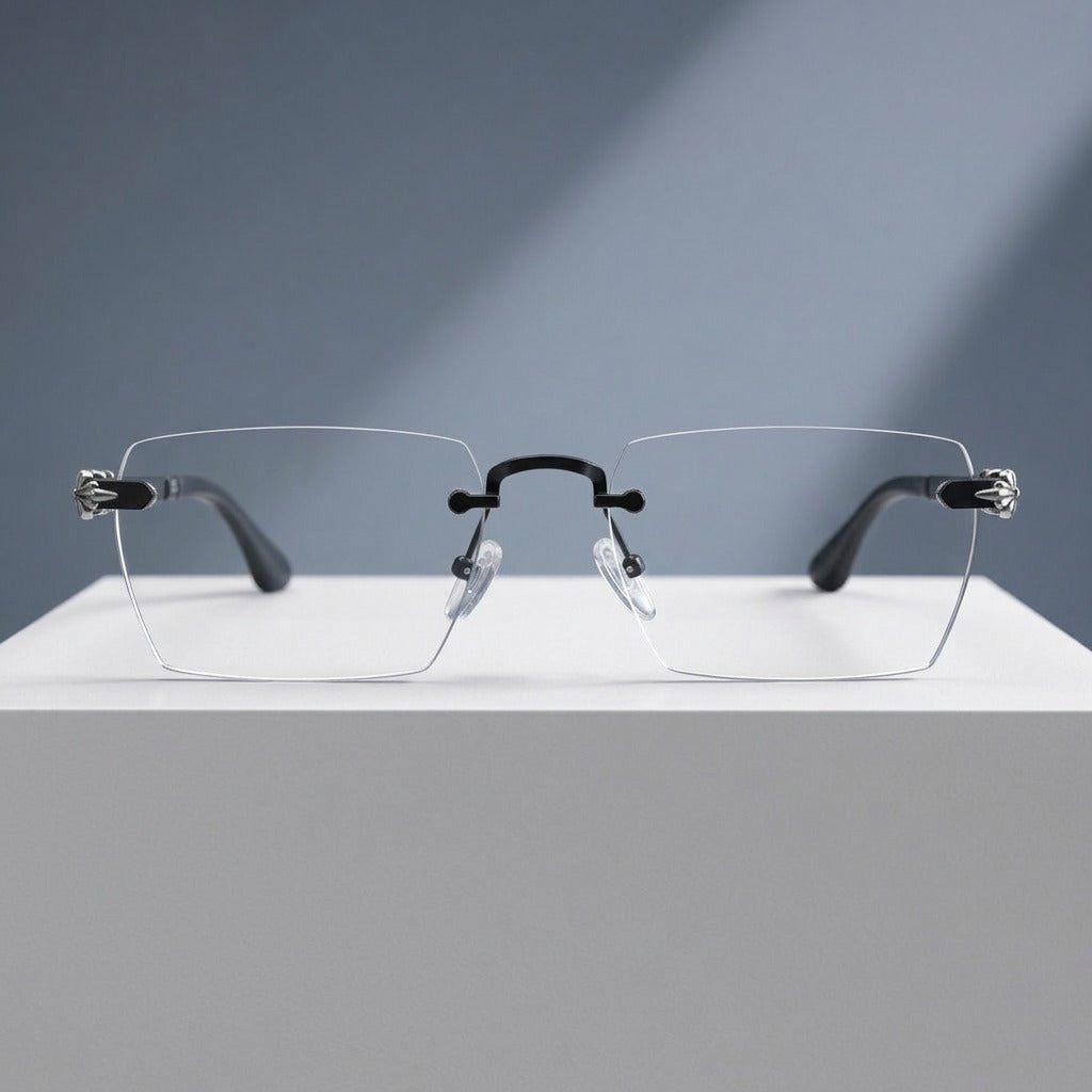 Lunettes sans monture, branches ornées – vue de face