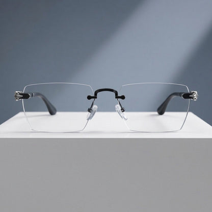 Lunettes sans monture, branches ornées – vue de face