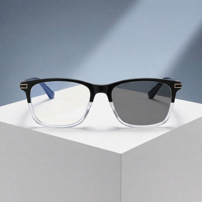 Lunettes bicolores noir et transparent, branches bleu marine – vue de face