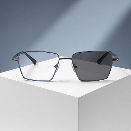 Lunettes demi-cerclées rectangulaires en métal noir – vue de face