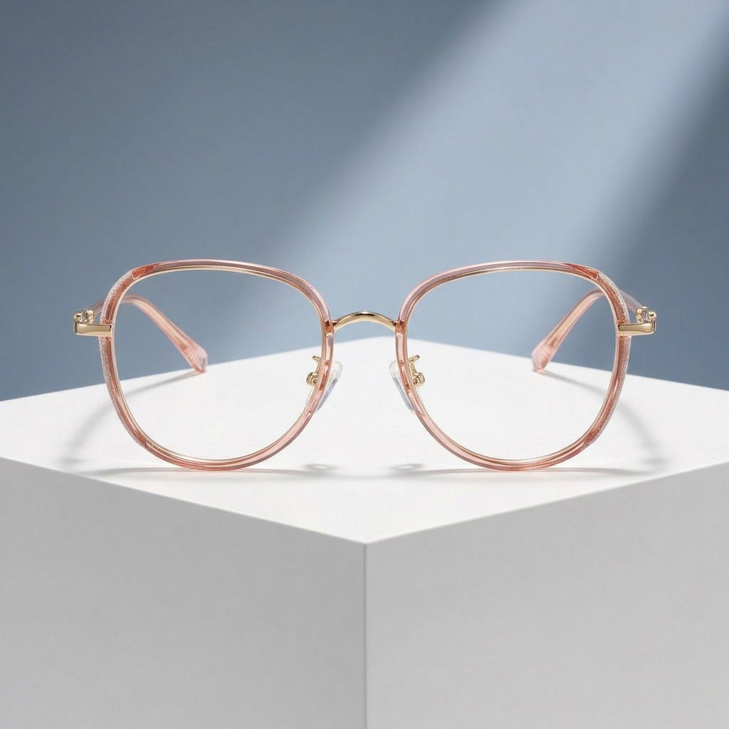 Lunettes rondes rose et doré (femme) – vue de face
