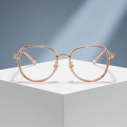 Lunettes rondes rose et doré (femme) – vue de face