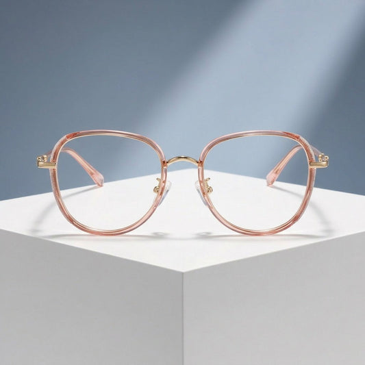 Lunettes rondes rose et doré (femme) – vue de face