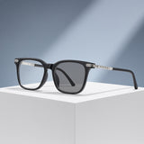 Lunettes carrées noires, branches argent ouvragé – vue 1