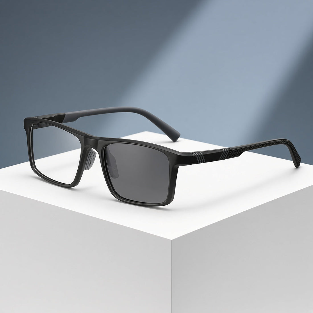 Lunettes rectangulaires noires, branches texturées – vue 1