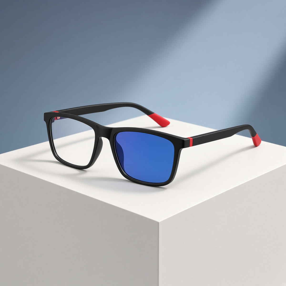 Lunettes rectangulaires sport noir et rouge – vue 1