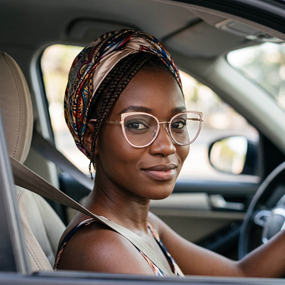 Lunettes œil de chat rose et doré (femme) – portées par un mannequin (vue B)