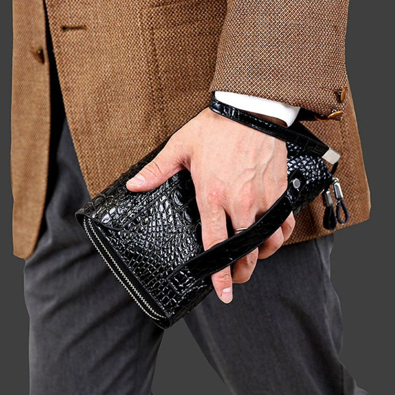 Pochette homme en cuir crocodile