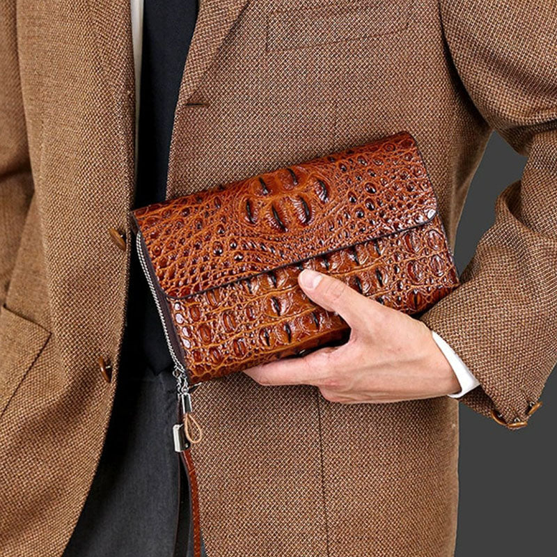 Pochette homme en cuir crocodile