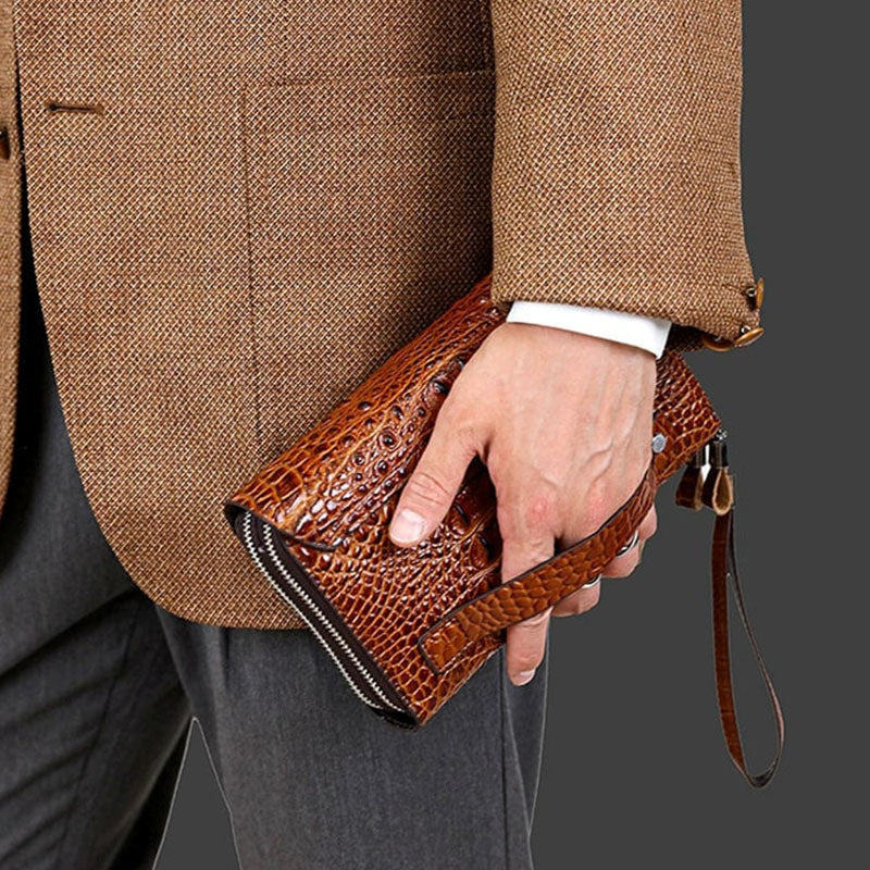 Pochette homme en cuir crocodile