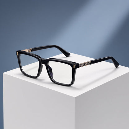 Lunettes rectangulaires noires, charnières dorées – vue 1