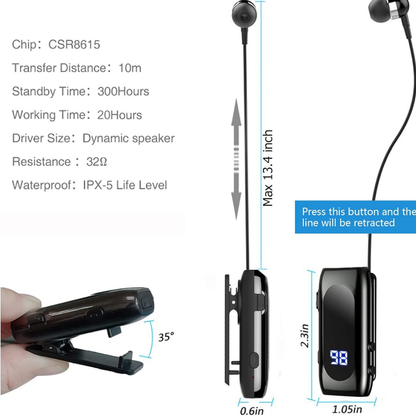 Écouteur rétractable Bluetooth pratique