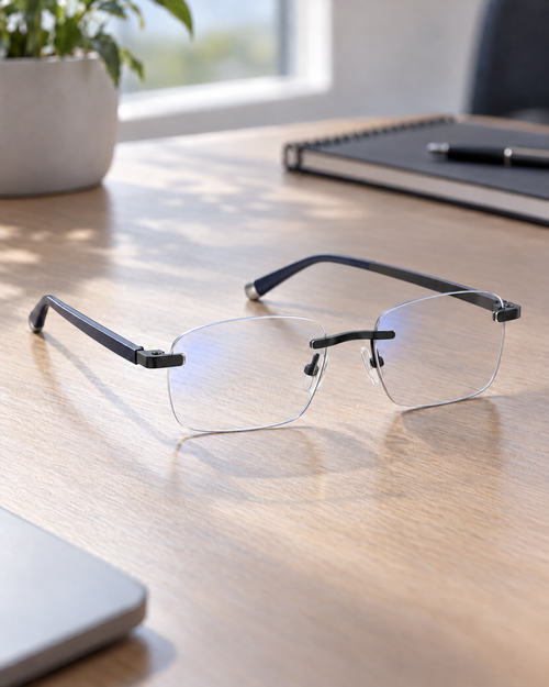Lunettes photochromiques sans monture noires, forme rectangulaire