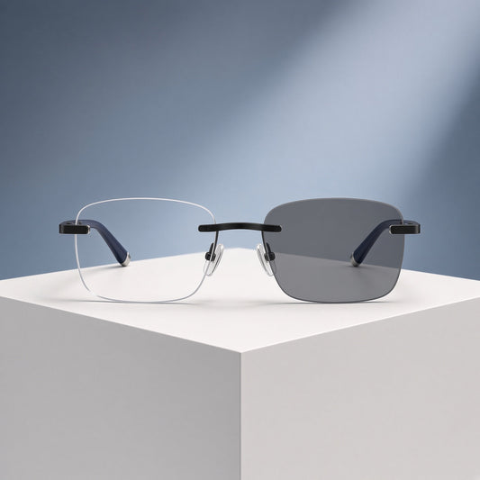 Lunettes photochromiques sans monture noires, forme rectangulaire