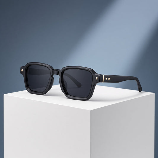Lunettes carrées noires, rivets dorés ronds – vue 1