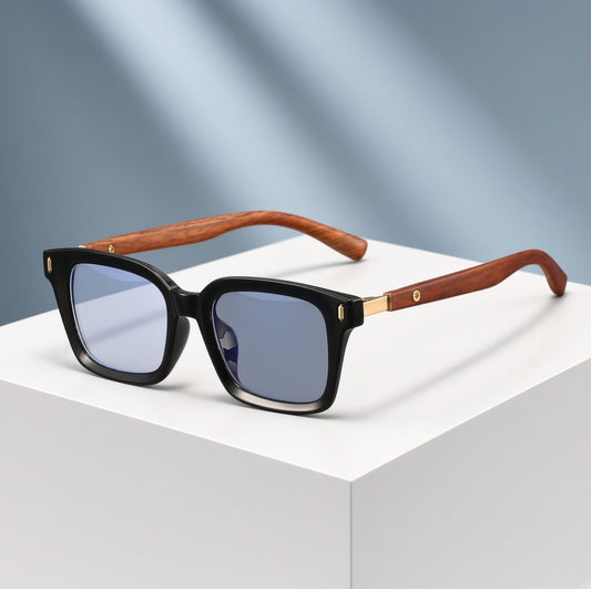 Lunettes carrées noir et bois — SASKSTORE