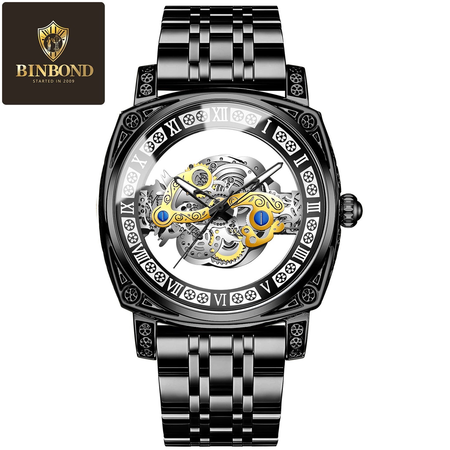 Montre analogique squelette de luxe