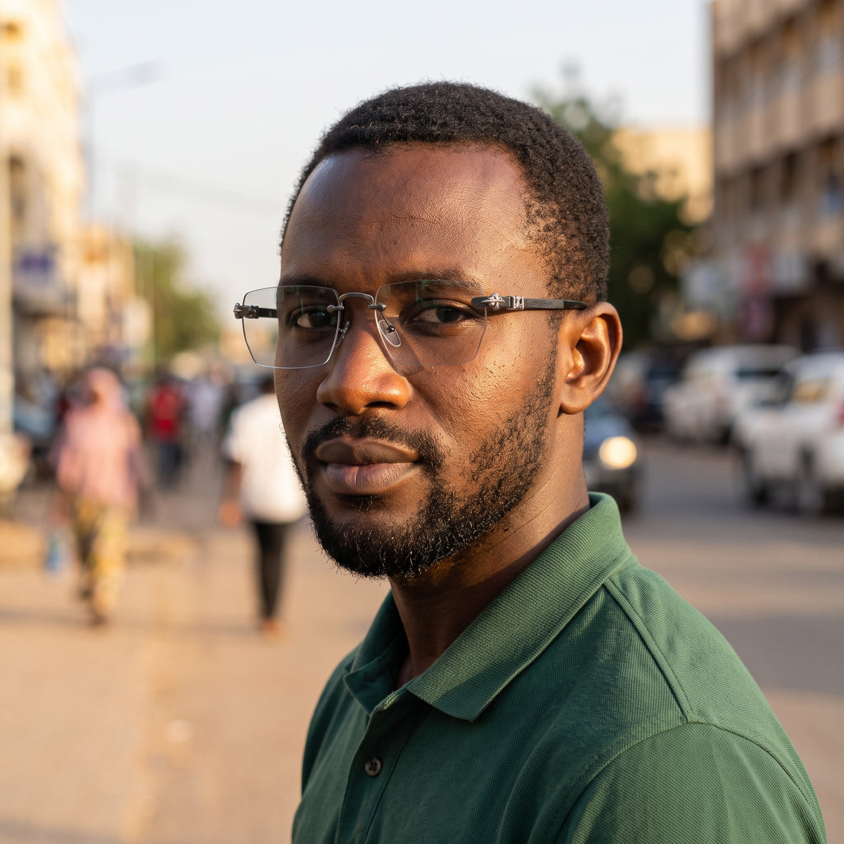 Lunettes sans monture, branches ornées – portées par un mannequin (vue A)