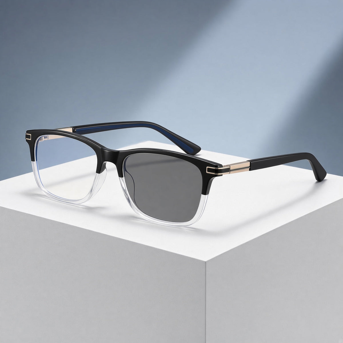 Lunettes bicolores noir et transparent, branches noires – vue 1